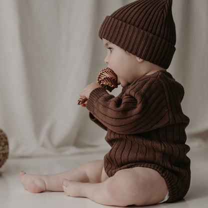 Ribbed Heirloom Romper | Dark Brown