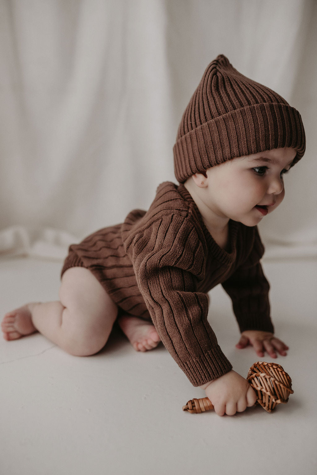 Ribbed Heirloom Romper | Dark Brown