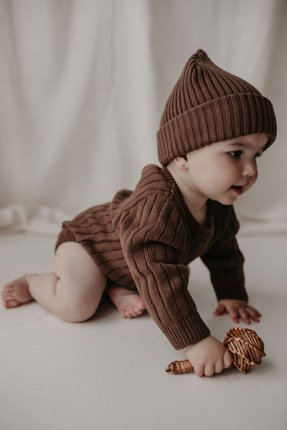 Ribbed Heirloom Romper | Dark Brown