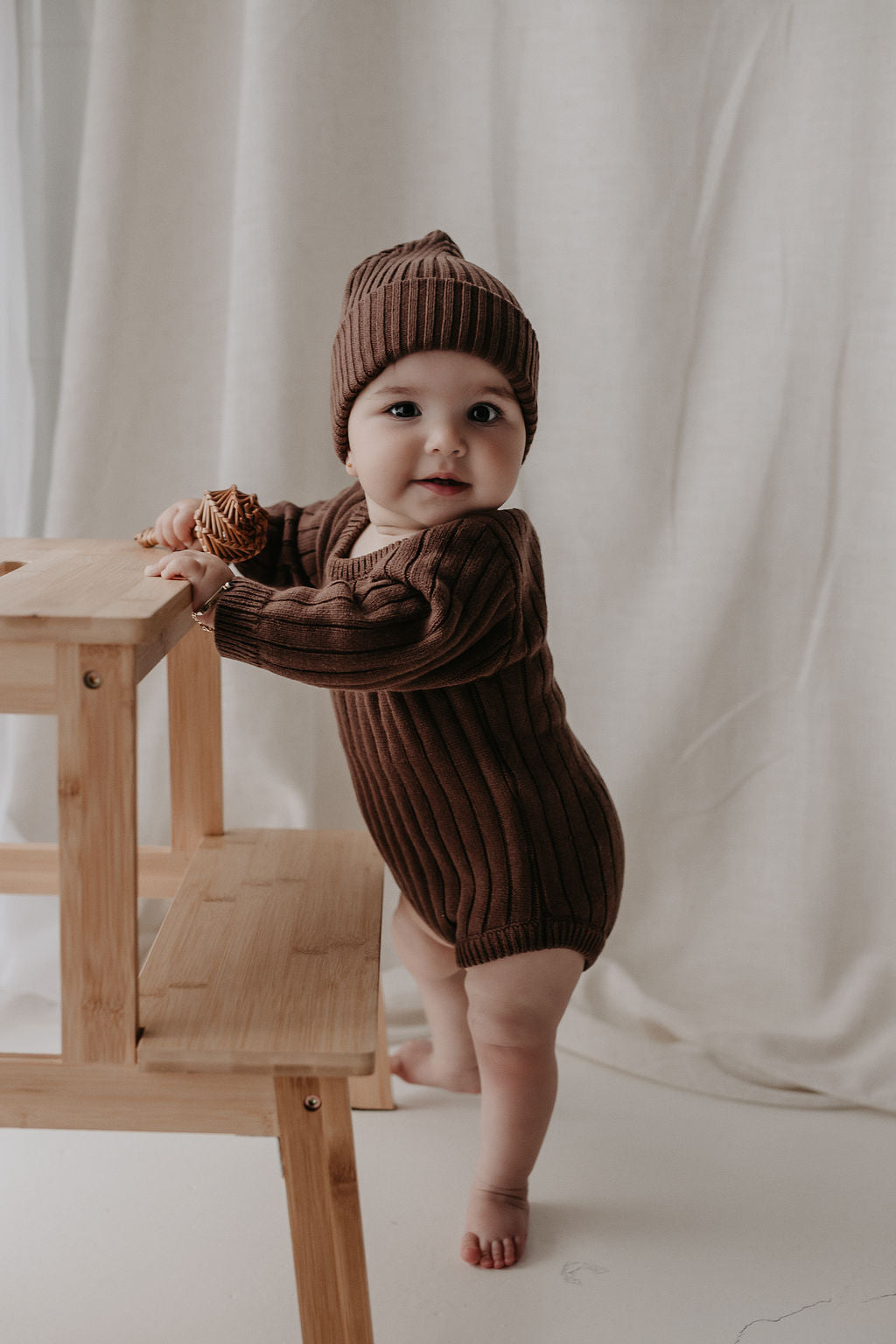 Ribbed Heirloom Romper | Dark Brown