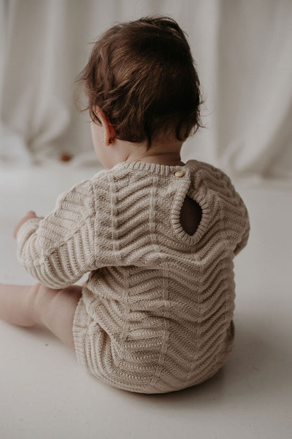 Wave Knitted Romper | Almond
