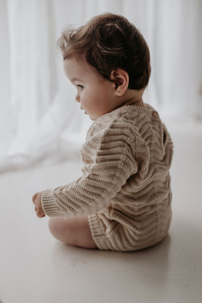 Wave Knitted Romper | Almond