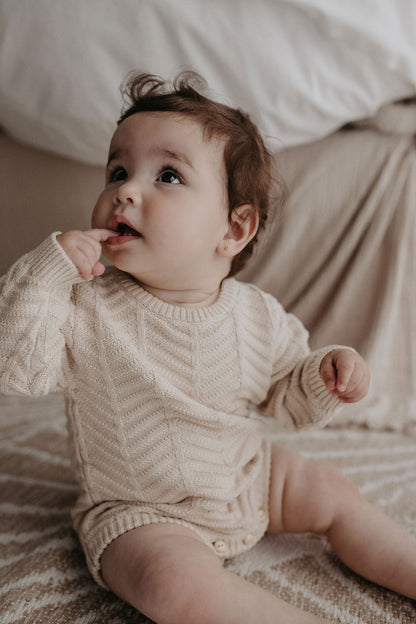Wave Knitted Romper | Almond