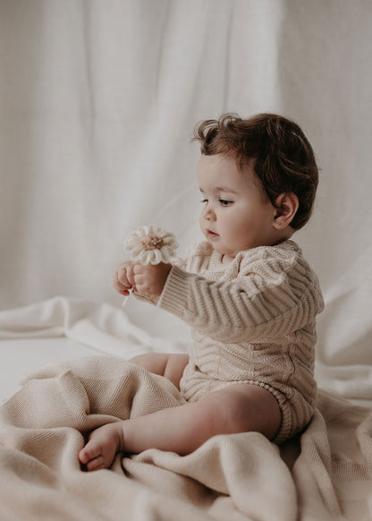 Wave Knitted Romper | Almond