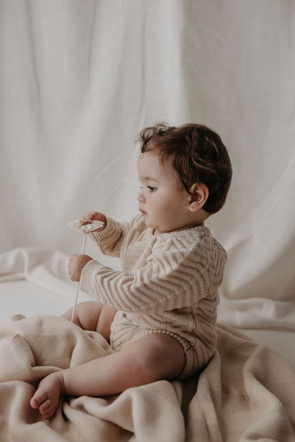 Wave Knitted Romper | Almond