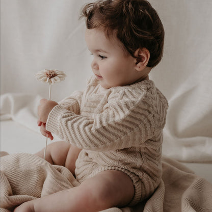 Wave Knitted Romper | Almond