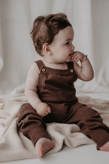 Pointelle Knit Overall | Dark Brown