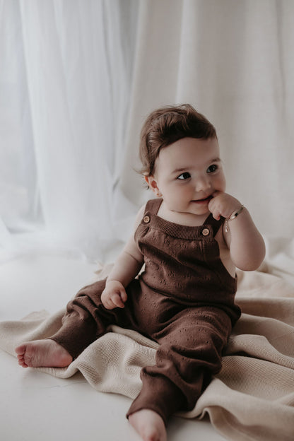 Pointelle Knit Overall | Dark Brown