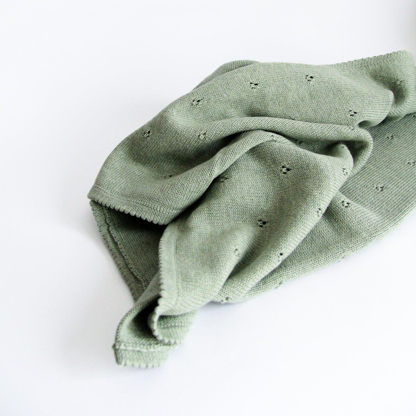 Baby Knitted Blanket 'Pointelle Sage'