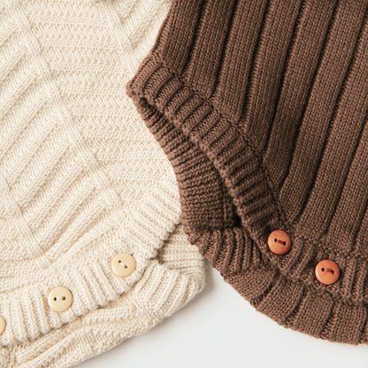 Wave Knitted Romper | Almond