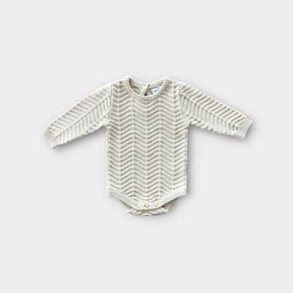 Wave Knitted Romper | Almond
