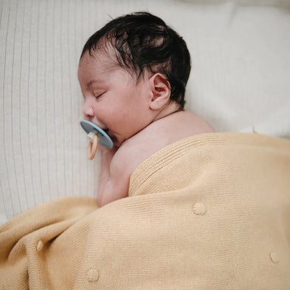 Knitted Baby Blanket Dots Mustard Melange