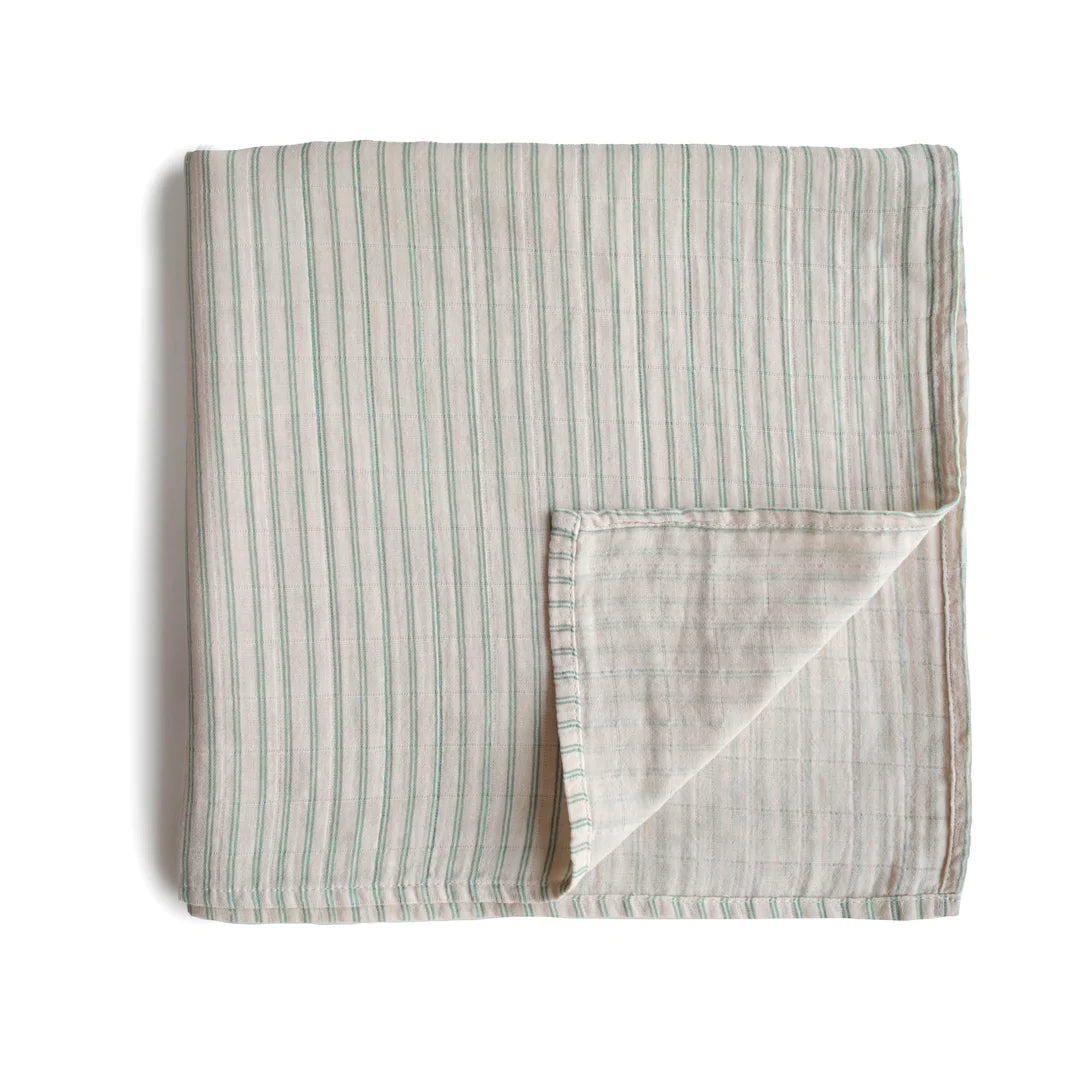 Organic Muslin Swaddle 'Sage Stripe'