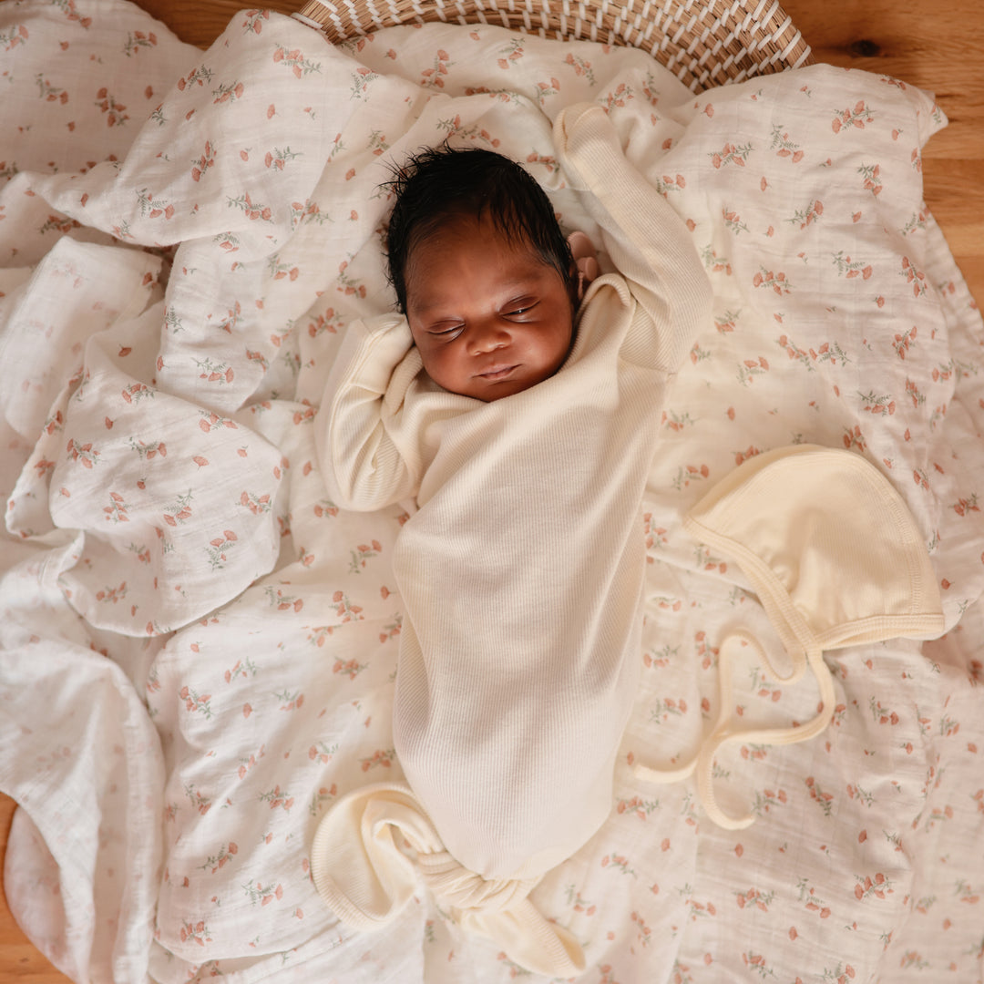 Organic Muslin Swaddle 'Pink Flowers'