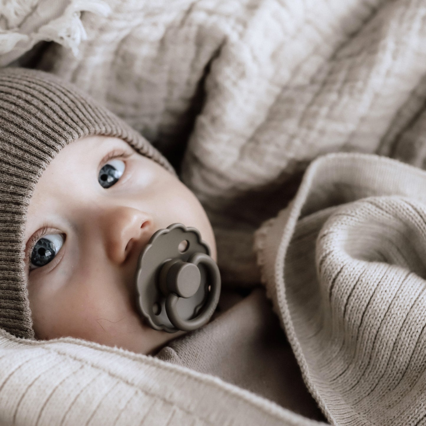 Baby Knitted Blanket Ribbed Beige Melange