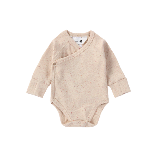 ORGANIC Kimono Bodysuit Langarm "Beige Speckled"