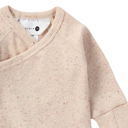 ORGANIC Kimono Bodysuit long sleeve "Beige Speckled"