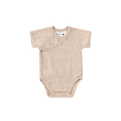 ORGANIC Kimono Bodysuit Short Sleeve "Beige Speckled"