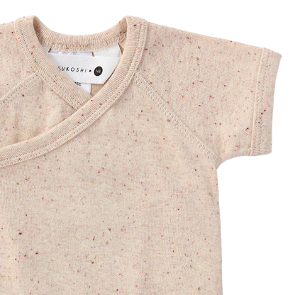 ORGANIC Kimono Bodysuit Short Sleeve "Beige Speckled"