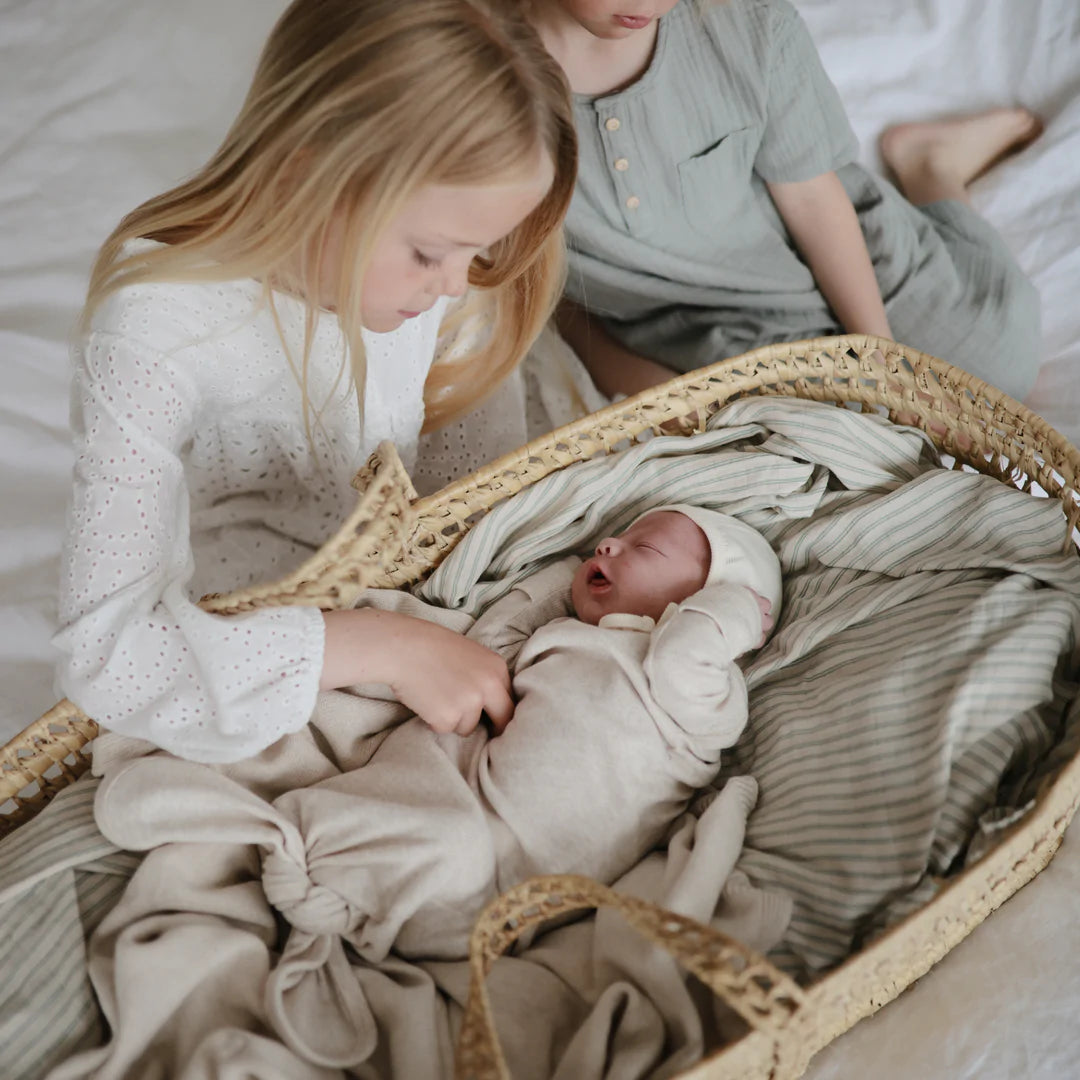 Organic Muslin Swaddle 'Sage Stripe'