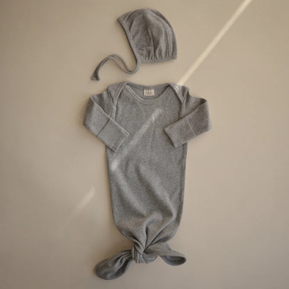Ribbed Knotted Baby Gown Gray Melange